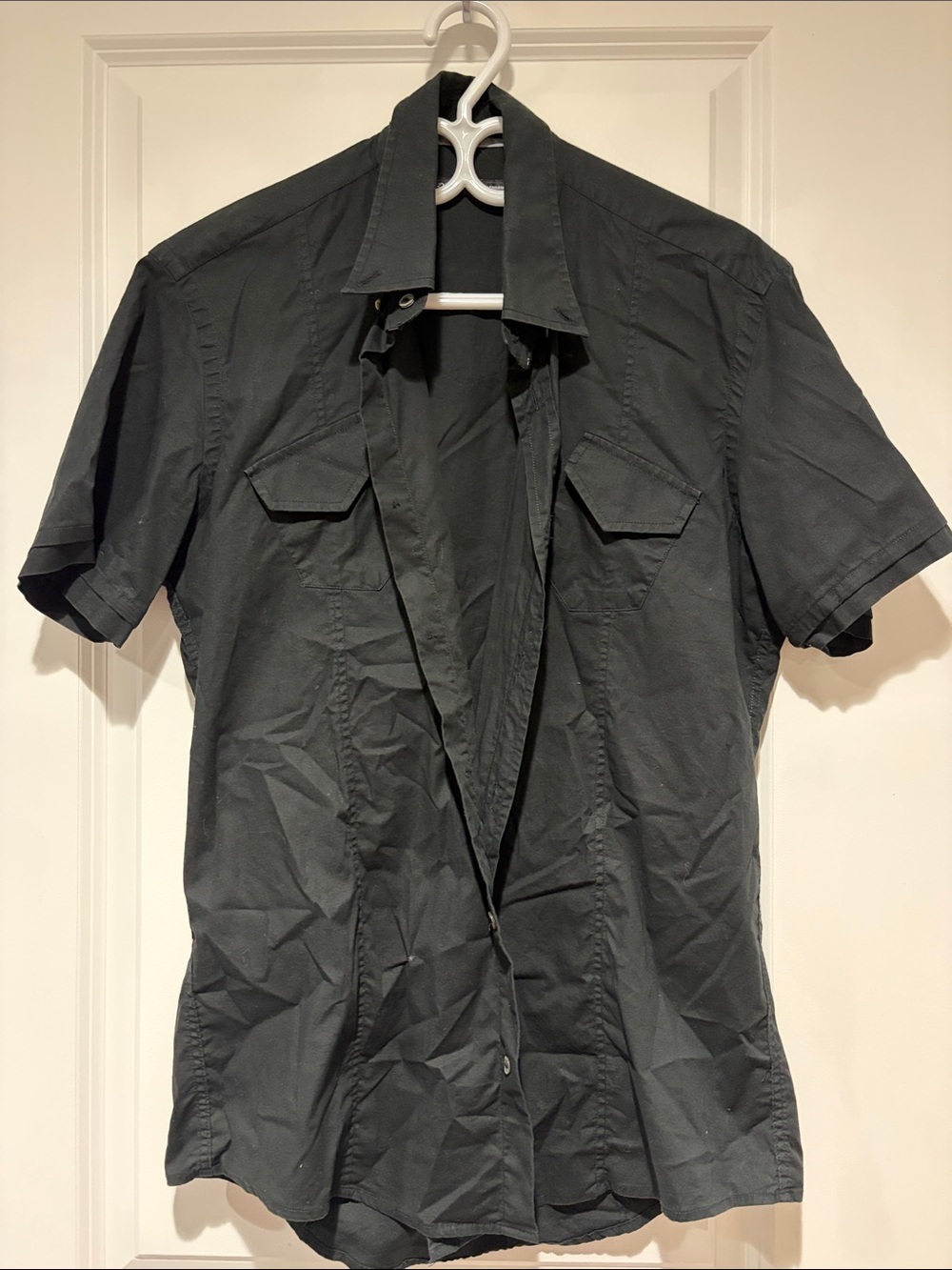 ($200) Men's Short-Sleeve Button Shirt - Black